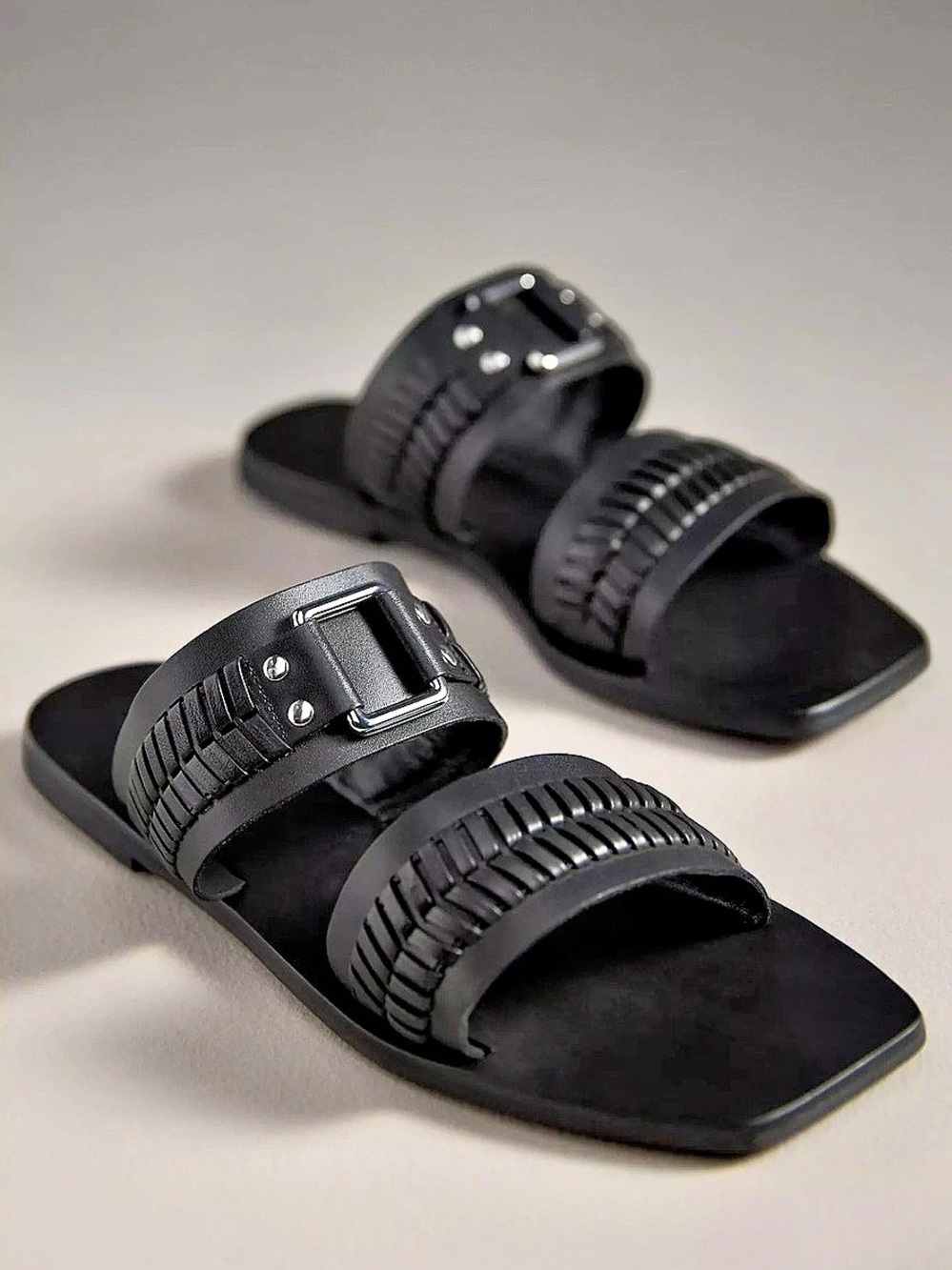 CAVERLEY Tabby II Slide Black Leather Sandals from Anthropologie